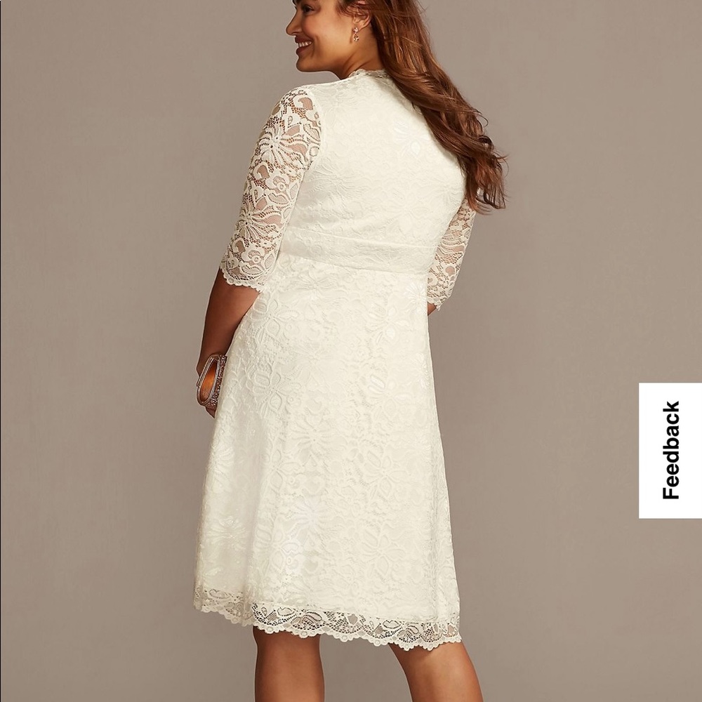 Kiyonna knee length 3/4 sleeve lace v neck dress- ivory- size 0X NWT - Picture 2 of 12